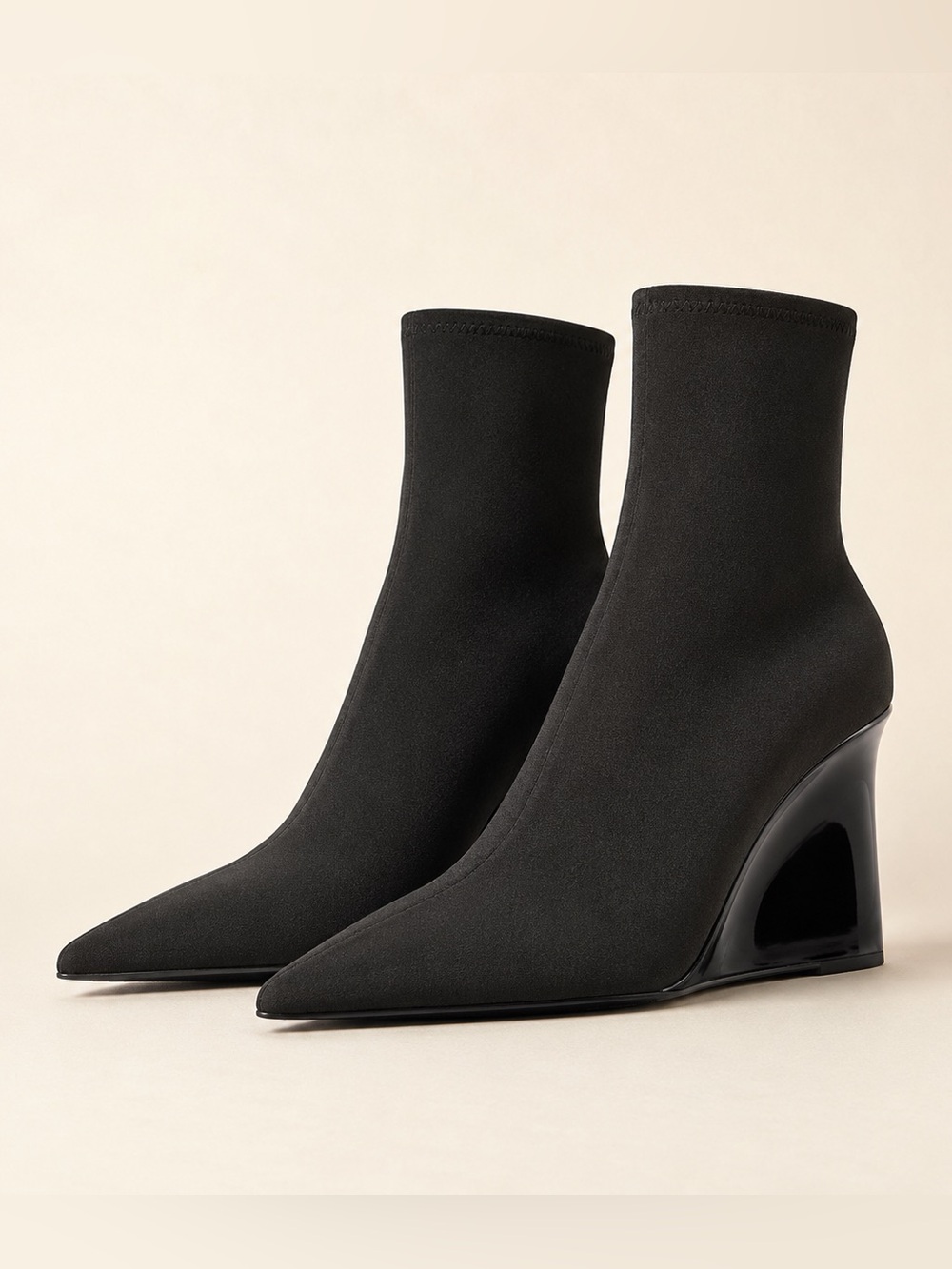 Zara Black Stretch Pointed Toe Sculptural Wedge Sock Boots EU 38/7.5